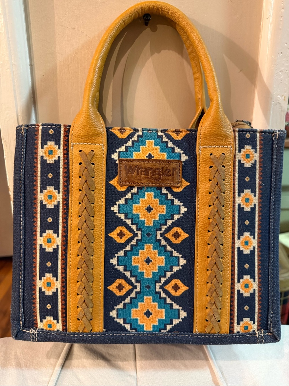 Wrangler Women's Small Western Blue Yellow Aztec Southwestern Mini Tote